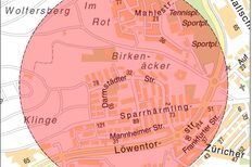 Übersicht - 500m Radius (roter Bereich)